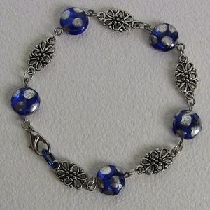 Silver Flower & Polka Dot Beads Bracelet